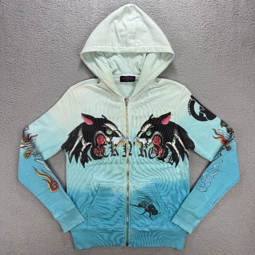 Amal Guessous Hoodie Mens Small S Blue Rock N Roll Zip Sweatshirt Sweater A&G